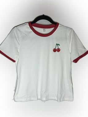 White Ringer Tee with Cherry Patch - Unbranded